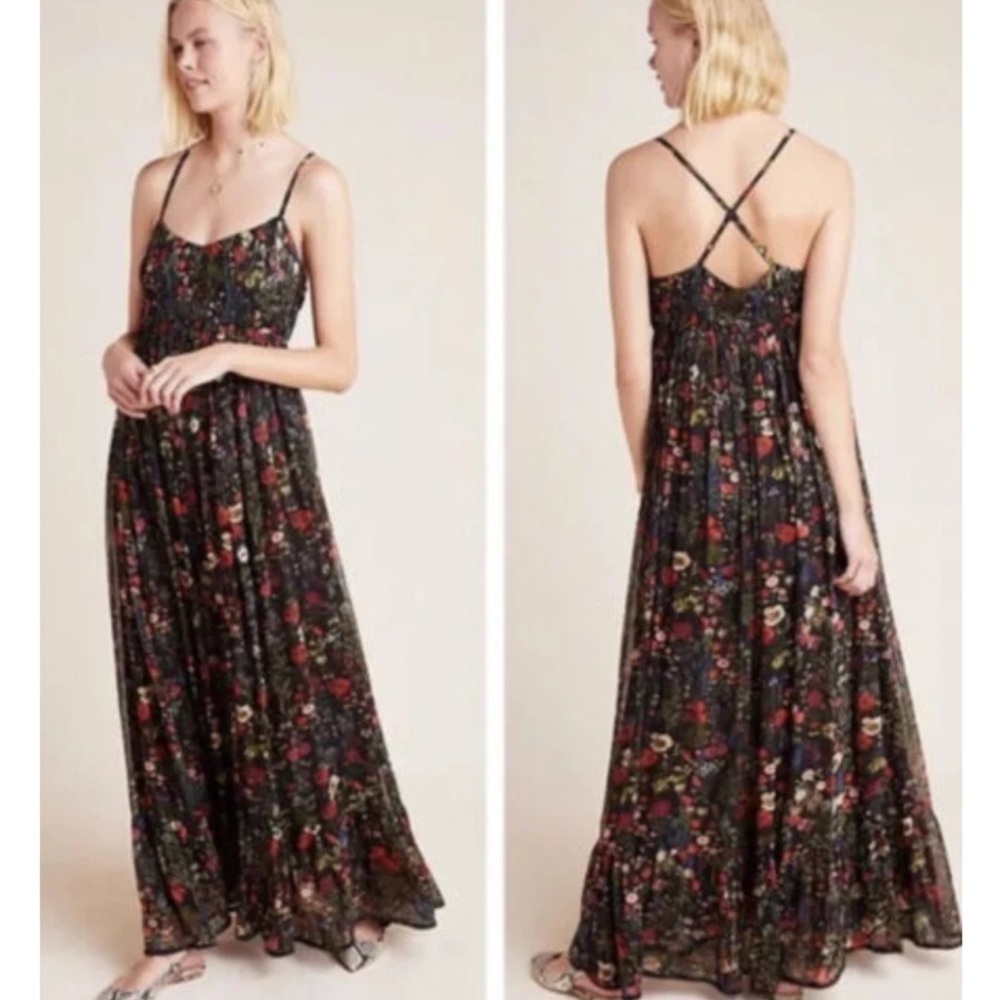 Anthropologie Payal Jain Black Floral Maxi Dress
